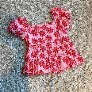 Jun & Ivy pink and red box neck floral top